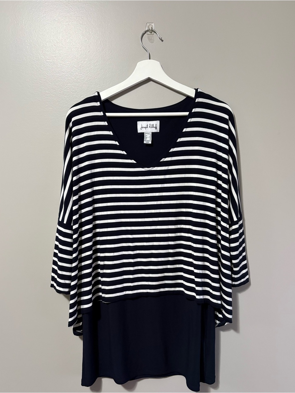Joseph Ribkoff Midnight Blue and White Striped Layered Tunic Style 181307
